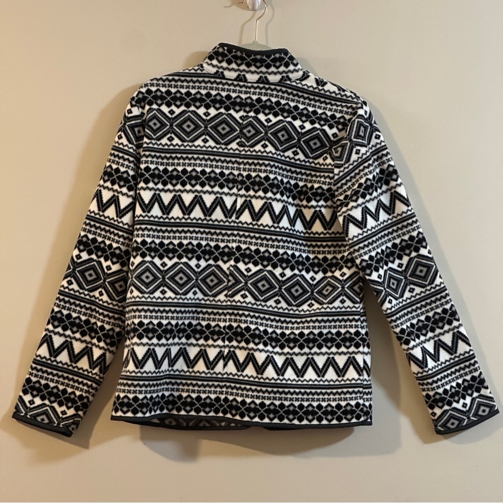 Talbots GEO-PRINT FAIR ISLE POLAR FLEECE JACKET Size Medium - Black and White - Picture 4 of 11